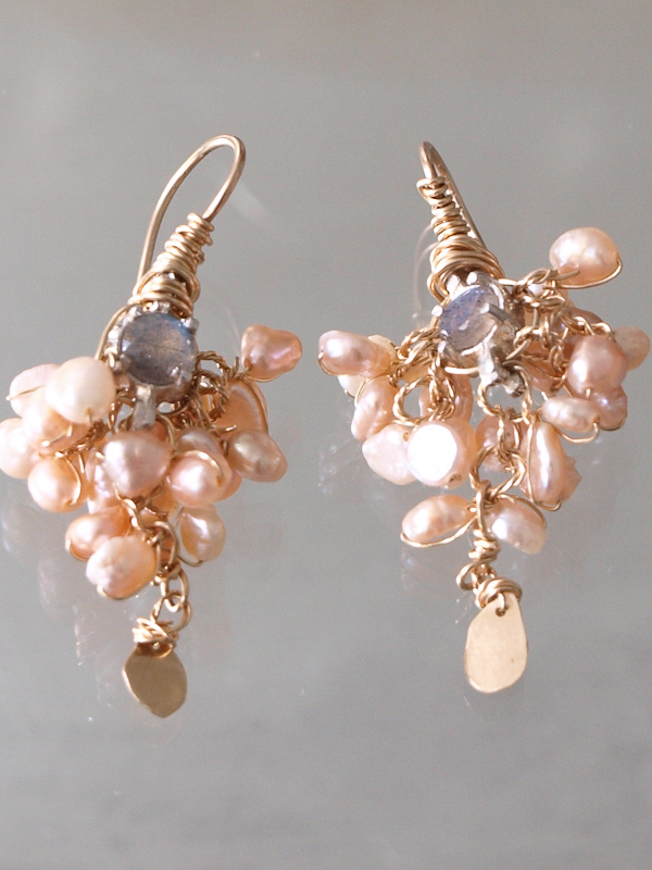 boucles d'oreilles Fairy labradorite et perles roses